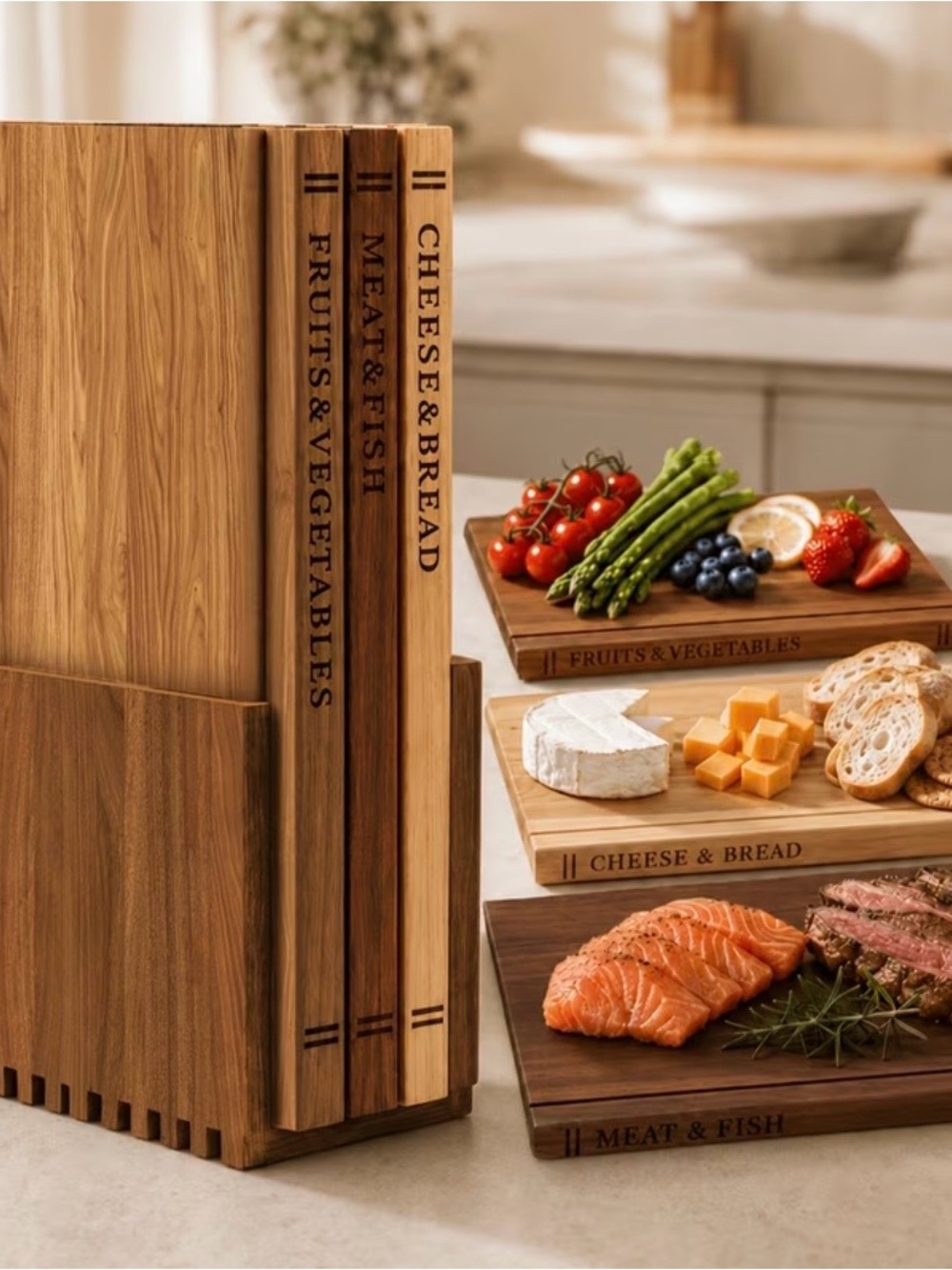 Acacia Wood Cutting Board Set - Natural Brown Kitchen Boards